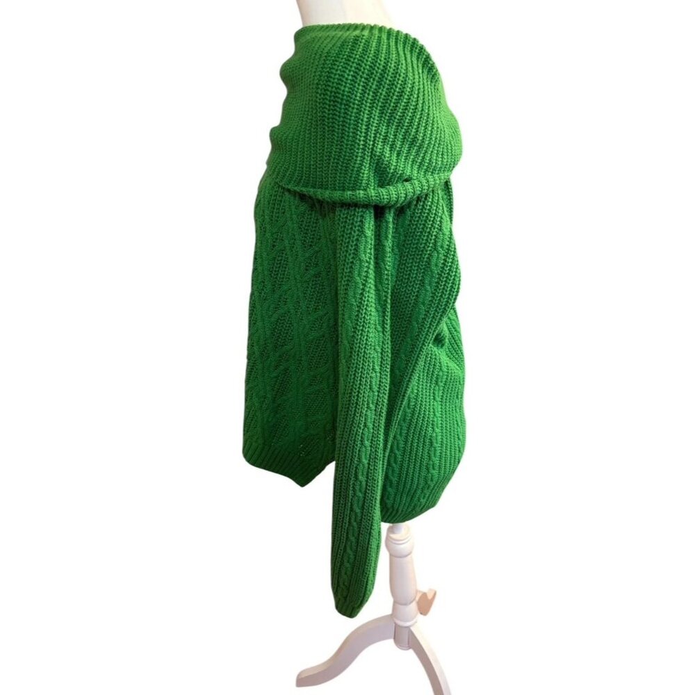 Jeanne Pierre Green Cable Knit Off-Shoulder Cotton Sweater XL - Picture 4 of 6